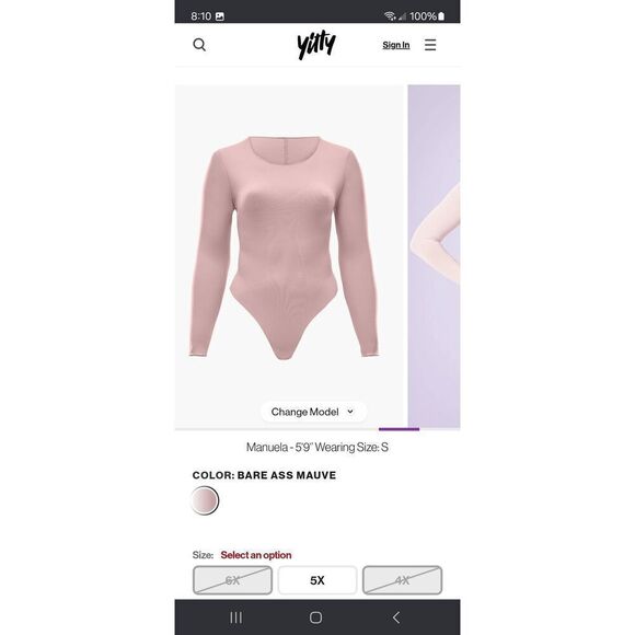 New Large Fabletic Yitty Bare Mauve Mesh Me Smoothing Long Sleeve Thong Bodysuit - Picture 6 of 11